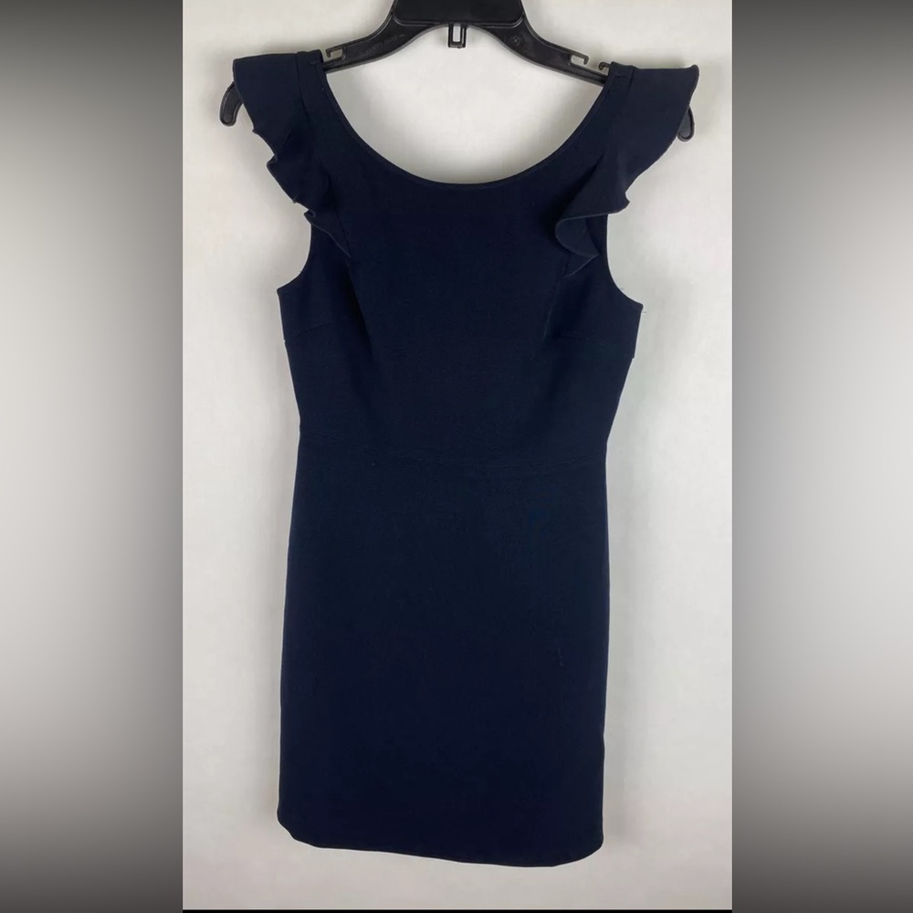 Club Monaco Womens Dress 00 Navy Blue A Line Ruffled Sleeveless Lined Stretch